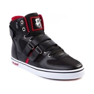 Vlado Mens Leather Knight II Hightop Sneakers white black red sz 10